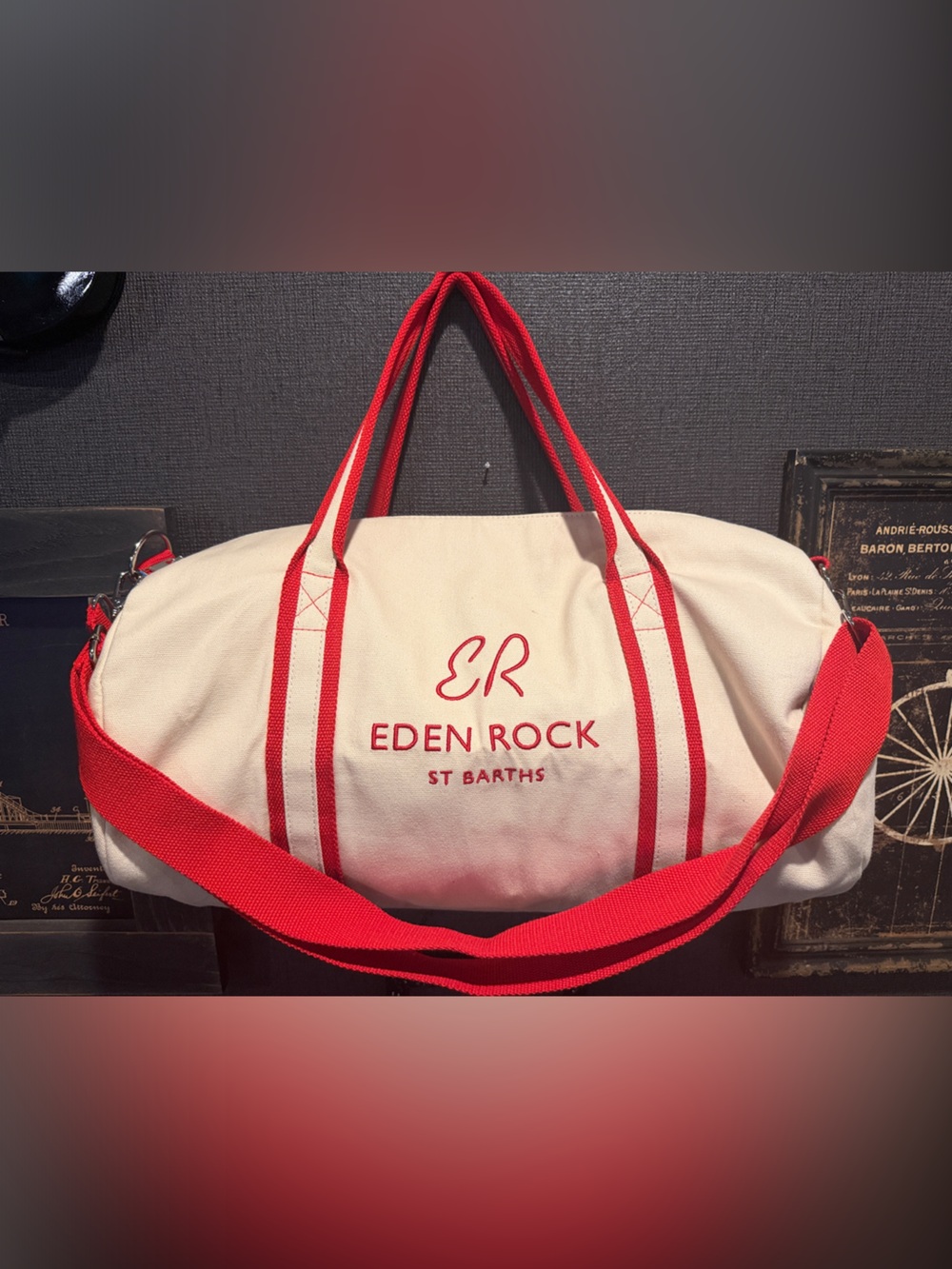 St Barths Canvas Tote Bag in Ivory and Red (Dave Matthew’s resort) - Picture 1 of 11